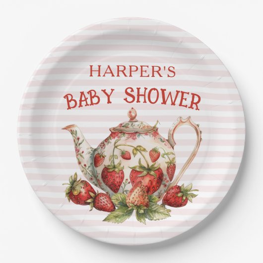 Strawberry Theme Baby shower Papieren Bordje (Voorkant)