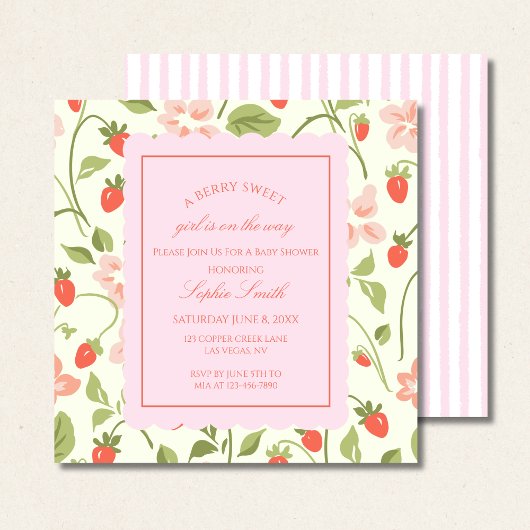Strawberry Theme Baby shower Square Kaart