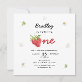 Strawberry Theme Berry First Birthday Square Kaart (Voorkant)