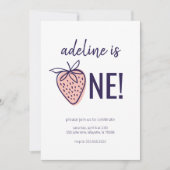Strawberry Theme First Birthday Party Invitations Kaart (Voorkant)
