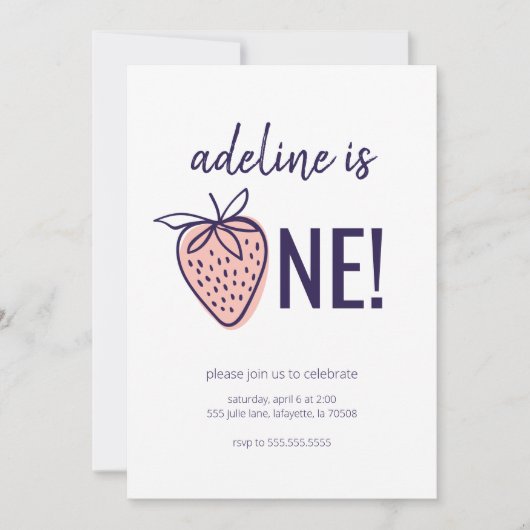 Strawberry Theme First Birthday Party Invitations Kaart (Voorkant)