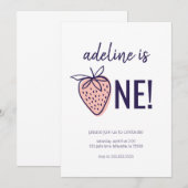 Strawberry Theme First Birthday Party Invitations Kaart (Voorkant / Achterkant)