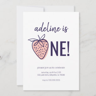 Strawberry Theme First Birthday Party Invitations Kaart