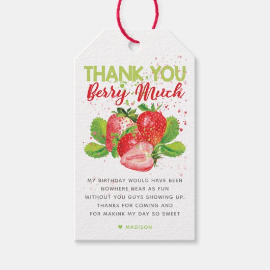 Strawberry Theme Girl Birthday Hartelijk dank Cadeaulabel (Voorkant)