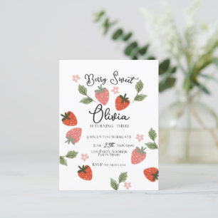 Strawberry Theme Girl Birthday Party Briefkaart