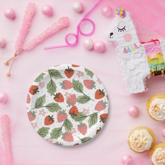 Strawberry Theme Girl Birthday Party Papieren Bordje (Feest)
