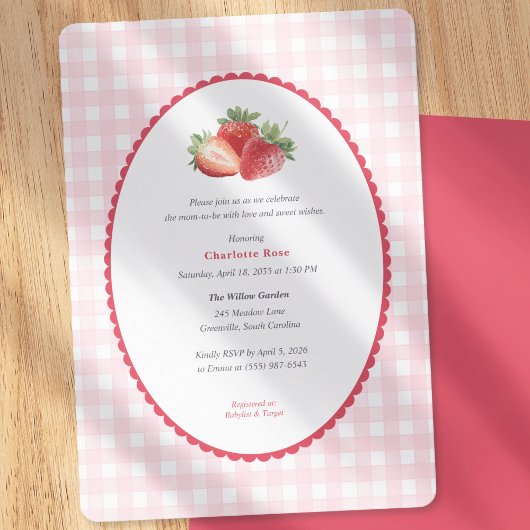 Strawberry themed-Spring Baby Girl Shower Kaart