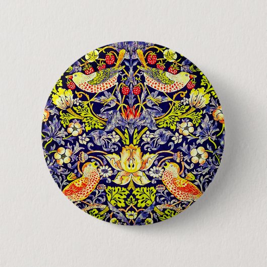 Strawberry Thief Birds William Morris Ronde Button 5,7 Cm (Voorkant)