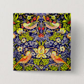 Strawberry Thief Birds William Morris Vierkante Button 5,1 Cm (Voorkant)