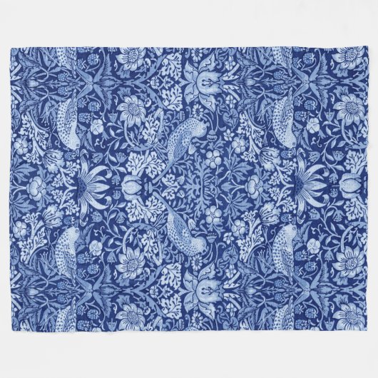 Strawberry Thief Blue Monotone, William Morris Fleece Deken (Voorkant (Horizontaal))