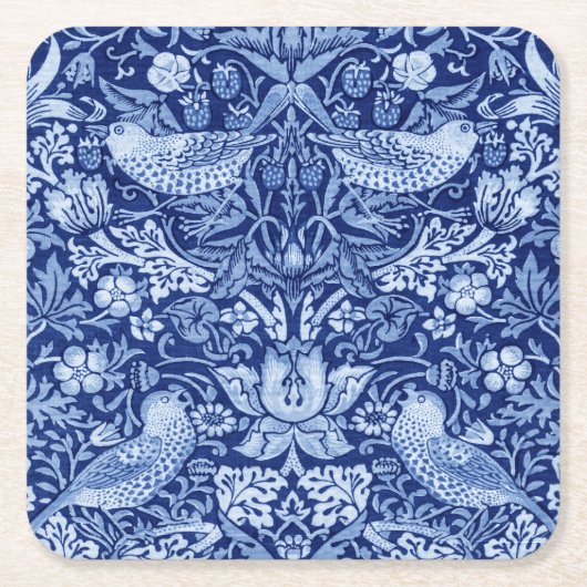 Strawberry Thief Blue Monotone, William Morris Kartonnen Onderzetters (Voorkant)