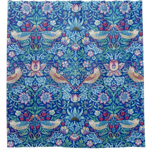 Strawberry Thief Blue, William Morris Douchegordijn (Voorkant)
