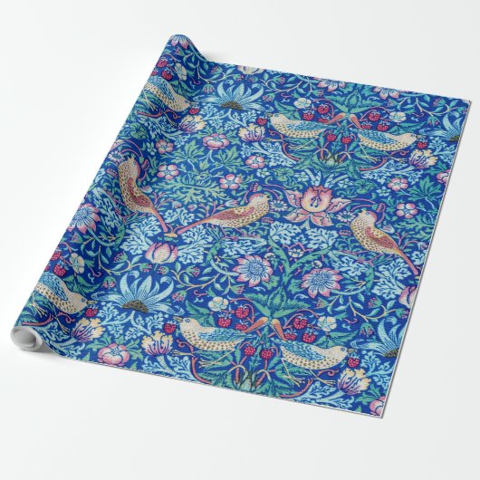 Strawberry Thief Blue, William Morris Wrapping Pap Cadeaupapier (Uitgerold)
