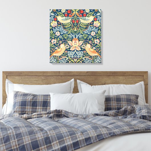 Strawberry Thief (door William Morris) Canvas Afdruk (Insitu (Slaapkamer))