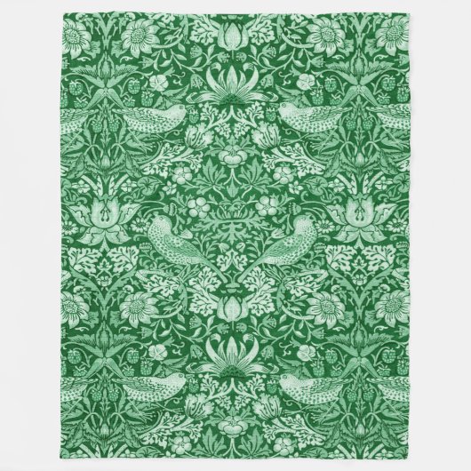 Strawberry Thief Green, William Morris Fleece Deken (Voorkant)