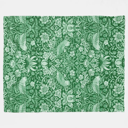 Strawberry Thief Green, William Morris Fleece Deken (Voorkant (Horizontaal))