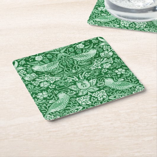 Strawberry Thief Green, William Morris Kartonnen Onderzetters (Schuin)