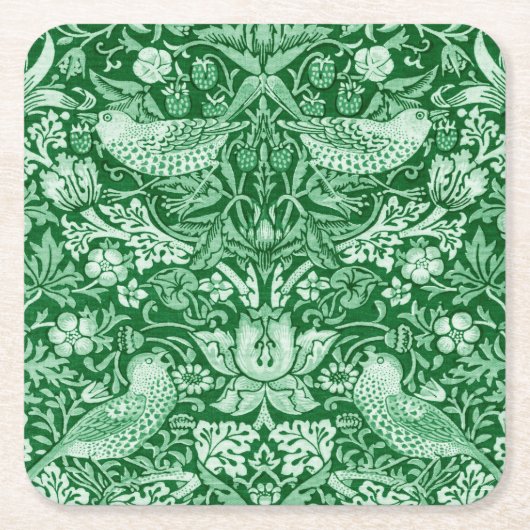 Strawberry Thief Green, William Morris Kartonnen Onderzetters (Voorkant)