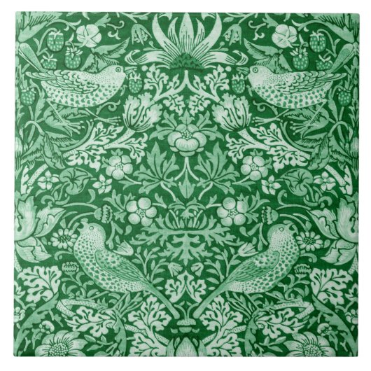 Strawberry Thief Green, William Morris Tegeltje (Voorkant)