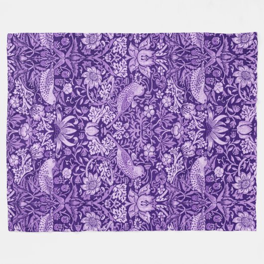 Strawberry Thief Paars, William Morris Fleece Deken (Voorkant (Horizontaal))