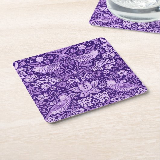 Strawberry Thief Paars, William Morris Kartonnen Onderzetters (Schuin)