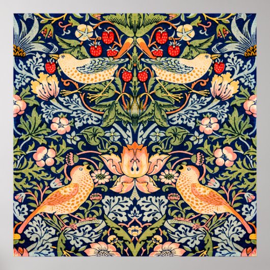 Strawberry Thief Pattern Poster van William Morris (Voorkant)