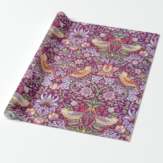 Strawberry Thief Red, William Morris Cadeaupapier (Uitgerold)
