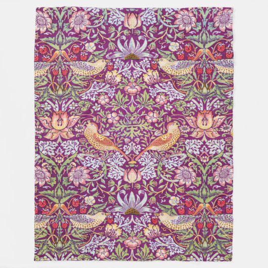Strawberry Thief Red, William Morris Fleece Deken (Voorkant)