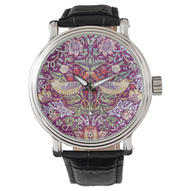 Strawberry Thief Red, William Morris Horloge (Voorkant)