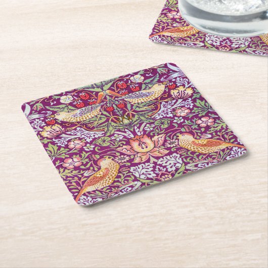 Strawberry Thief Red, William Morris Kartonnen Onderzetters (Schuin)