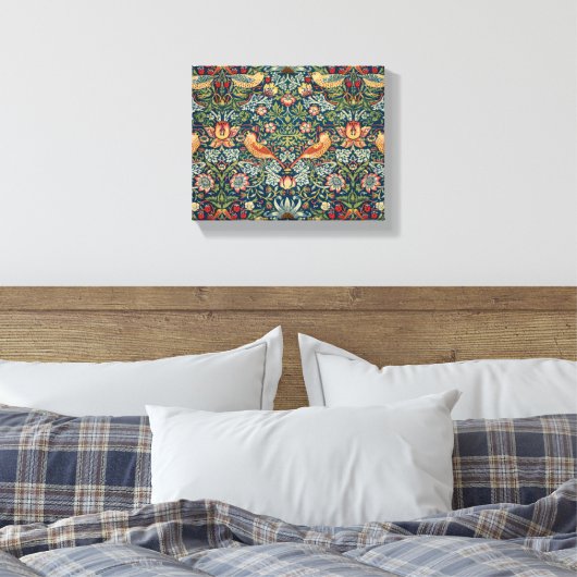 Strawberry Thief van William Morris Canvas Afdruk (Insitu (Slaapkamer))