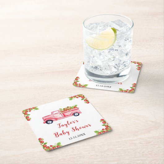 Strawberry Truck Baby shower Kartonnen Onderzetters (Insitu)