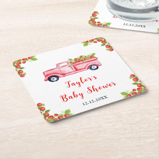 Strawberry Truck Baby shower Kartonnen Onderzetters (Schuin)