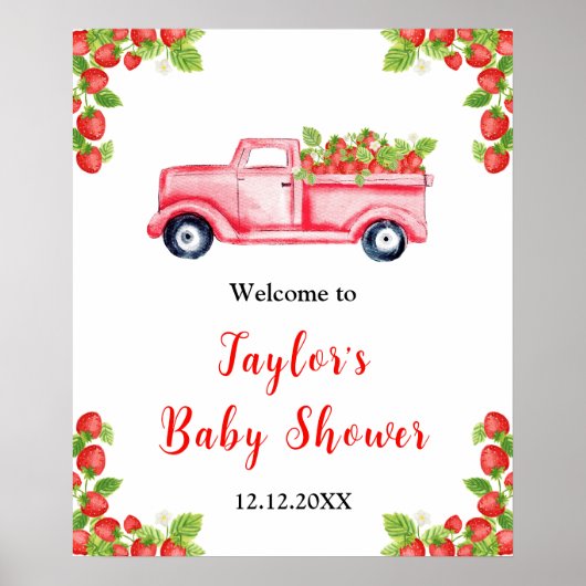 Strawberry Truck Baby shower Welkomstbord Poster (Voorkant)