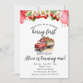 Strawberry Truck Elegance Berry Eerste Verjaardag Kaart