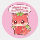 Strawberry Valentine Ronde Sticker (Voorkant)
