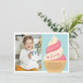 Strawberry Vanilla Ice Cream Kids Birthday Foto Bedankkaart (Staand voorkant)