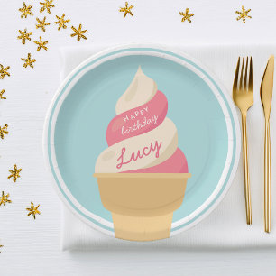 Strawberry Vanilla Ice Cream Kids Birthday Party Papieren Bordje