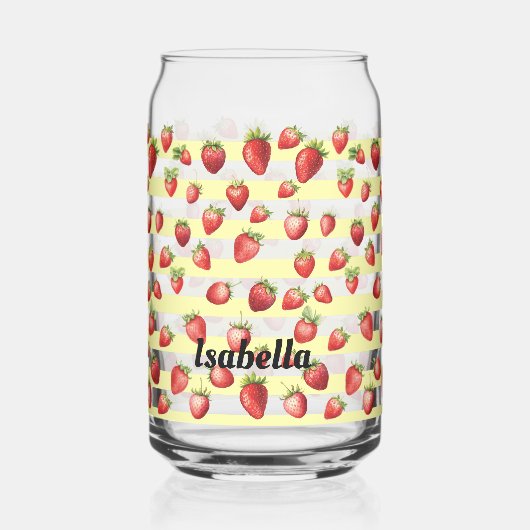 Strawberry Vanilla Stripes Personalize Blikvorm Glas (Voorkant)