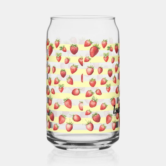 Strawberry Vanilla Stripes Personalize Blikvorm Glas (Rechts)