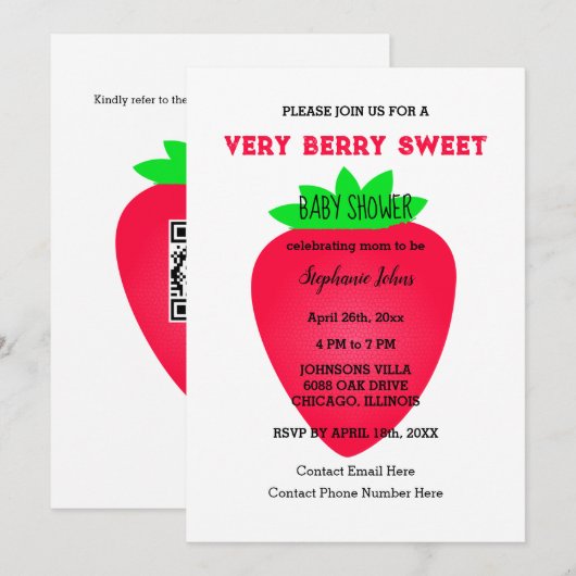 Strawberry Very Berry Sweet Baby shower QR-code Kaart (Voorkant / Achterkant)