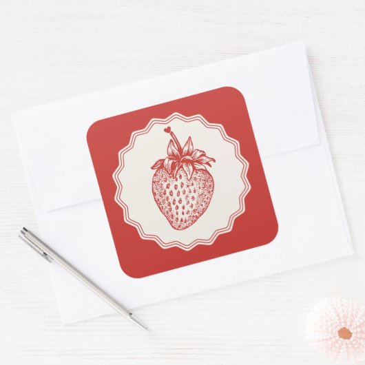 Strawberry Vierkante Sticker (Envelop)
