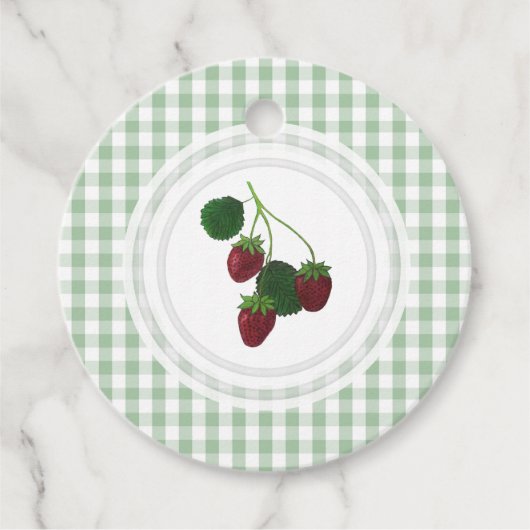 Strawberry Vine Gingham Gepersonaliseerde Favor Ta Bedankjes Labels (Voorkant)