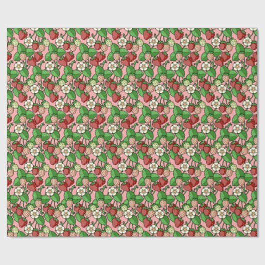 Strawberry Vine Pattern Wrapping Paper Cadeaupapier (Vlak)