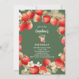 Strawberry Watercolor Berry First Girls Birthday Kaart