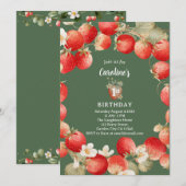 Strawberry Watercolor Berry First Girls Birthday Kaart (Voorkant / Achterkant)