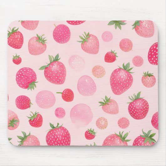 Strawberry Watercolor Pink Berry Seamless Pattern Muismat (Voorkant)