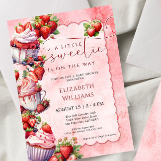 Strawberry Watercolor Sweetie Baby Shower Kaart