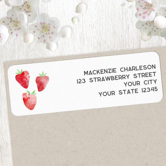 Strawberry Waterverf Return Address Etiket