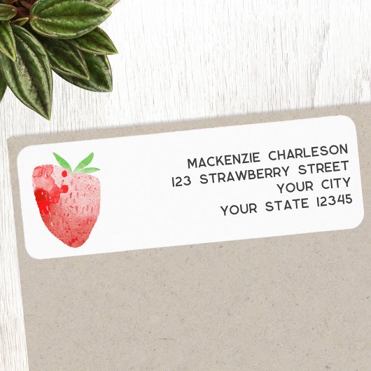 Strawberry Waterverf Return Address Etiket